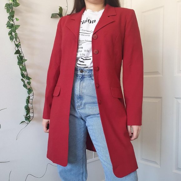 VINTAGE LONG RED COAT - Picture 1 of 4